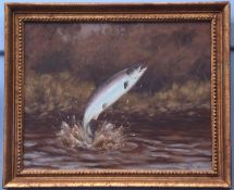 Tim Havers (20th century), Leaping Salmon, oil on canvas, signed and dated 79 lower right, 39 x