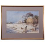 AR Roland Green (1896-1972), Pheasant in winter landscape, watercolour, signed lower right, 35 x