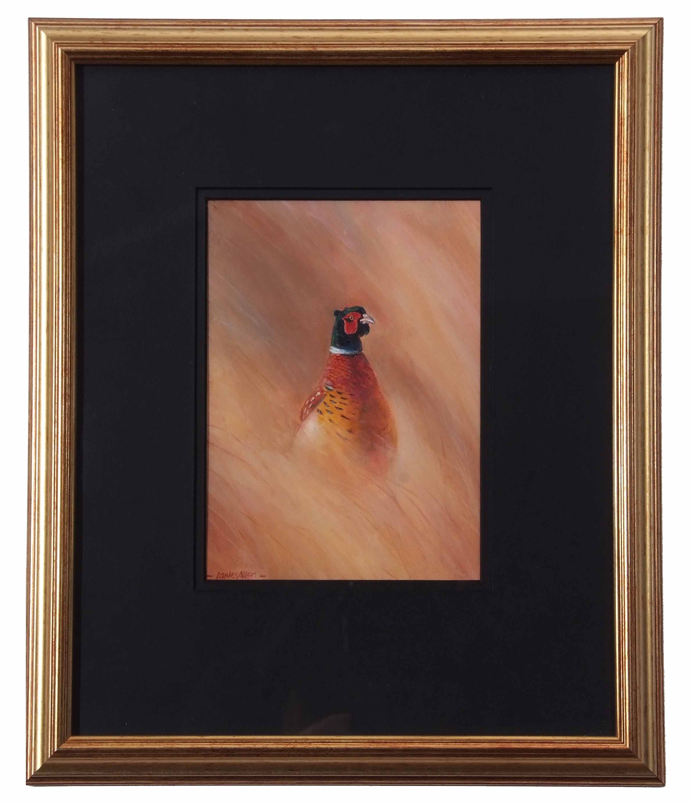 James J Allen (contemporary), "Morning Pheasant", oil on board, signed lower left, 19 x 13cm