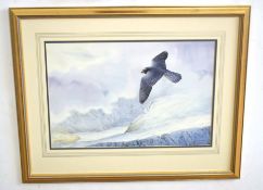 AR Owen Williams (20th Century), Peregrine in Flight over Snowy Mountains, watercolour, signed and