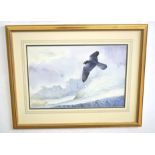 AR Owen Williams (20th Century), Peregrine in Flight over Snowy Mountains, watercolour, signed and