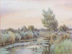 AR Colin W Burns (Born 1944), "Runham Marshes", watercolour, signed lower right, 22 x 30cm.