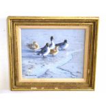 AR Julian Novorol (Born 1949), Ducks by waters edge, Oil on board, signed and dated 1983 lower left,