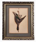 English School (19th Century), Hanging Game, pair of watercolour and feather pictures, 40 x 30cm (