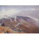 AR Philip Rickman (1891-1982), Ptarmigan in Flght over Moorland, watercolour, signed lower left,