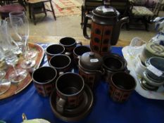 PART SET OF BROWN GLAZED COFFEE WARES