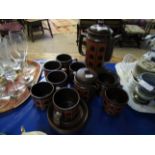 PART SET OF BROWN GLAZED COFFEE WARES
