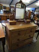 VICTORIAN MAHOGANY DRESSING CHEST WITH MIRRORED BACK, TWO OVER TWO FULL WIDTH DRAWER CHEST RAISED ON