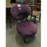 AUBERGINE UPHOLSTERED BEDROOM CHAIR WITH UPHOLSTERED SEAT AND BACK ON CABRIOLE LEGS