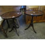 PAIR OF MAHOGANY FORMED OVAL TRAY TOP SIDE TABLES ON TRIPOD BASES