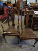 SET OF SIX EDWARDIAN OAK SPLAT BACK DINNING CHAIRS WITH LEATHERETTE DROP IN SEATS COMPRISING OF FOUR