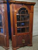 GOOD QUALITY MAHOGANY LARGE FLOOR STANDING CORNER CUPBOARD WITH ASTRAGAL GLAZED DOOR OVER TWO