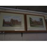 AR DENNIS FLANDERS (1915-1994), "KEBLE COLLEGE, OXFORD", PAIR OF COLOURED PRINTS, BOTH SIGNED AND