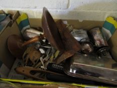 BOX MIXED TREEN, SILVER PLATED ENTRE DISH, FLAT WARES ETC