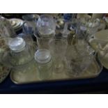 TRAY MIXED CUT GLASS, VASES, BOWLS ETC