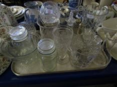 TRAY MIXED CUT GLASS, VASES, BOWLS ETC