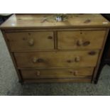 VICTORIAN PINE FRAMED TWO OVER TWO FULL WIDTH DRAWER CHEST WITH TURNED KNOB HANDLES