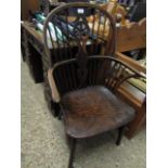 EARLY 19TH CENTURY ELM SEATED STICK AND WHEEL BACK WINDSOR ARMCHAIR