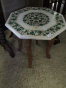 MARBLE AND MALACHITE INLAID HEXAGONAL TOP TABLE