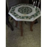 MARBLE AND MALACHITE INLAID HEXAGONAL TOP TABLE