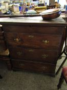 18TH CENTURY ELM CHEST WITH LIFT UP LID FITTED WITH THREE FULL WIDTH DRAWERS RAISED ON BRACKET FEET