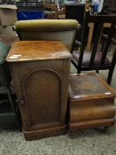 WALNUT SINGLE DOOR POT CUPBOARD TOGETHER WITH A VICTORIAN COMMODE STOOL (2)