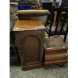 WALNUT SINGLE DOOR POT CUPBOARD TOGETHER WITH A VICTORIAN COMMODE STOOL (2)