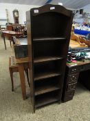 OAK PLYWOOD FRAMED NARROW BOOKCASE FITTED WITH FOUR FIXED SHELVES