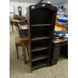 OAK PLYWOOD FRAMED NARROW BOOKCASE FITTED WITH FOUR FIXED SHELVES