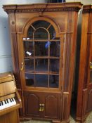 GOOD QUALITY MAHOGANY LARGE FLOOR STANDING CORNER CUPBOARD WITH ASTRAGAL GLAZED DOOR OVER TWO