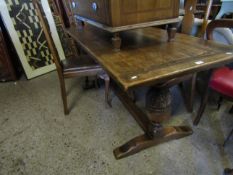 EARLY 20TH CENTURY OAK PLANKED TOP REFECTORY TABLE WITH PINEAPPLE SUPPORTS
