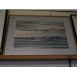 FRAMED WATER COLOUR OF A LANDSCAPE SCENE