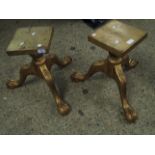 TWO DECORATIVE GILT PEDESTALS WITH CARVED DETAIL ON CLAW AND BALL FEET (2)