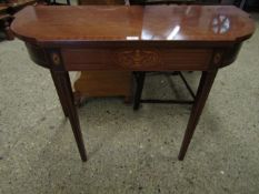 SHERATON STYLE FRAMED CONSOL TABLE WITH SATINWOOD INLAY AND SHAPED FRONT WITH TAPERING SQUARE LEGS