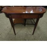 SHERATON STYLE FRAMED CONSOL TABLE WITH SATINWOOD INLAY AND SHAPED FRONT WITH TAPERING SQUARE LEGS