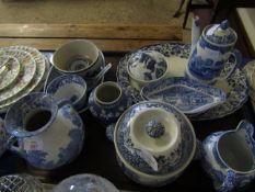 TRAY ASSORTED SPODE, ITALIAN PLATES, DISHES, TWO HANDLED VASE, ORIENTAL VASE ETC