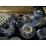 TRAY ASSORTED SPODE, ITALIAN PLATES, DISHES, TWO HANDLED VASE, ORIENTAL VASE ETC