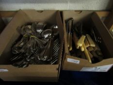 TWO BOXES SILVER PLATED AND BONE HANDLED CUTLERY (2)