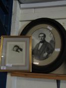 EBONISED PRINT OF A VICTORIAN GENT AND ONE OTHER IN A GILT FRAME OF A LADY (2)