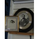 EBONISED PRINT OF A VICTORIAN GENT AND ONE OTHER IN A GILT FRAME OF A LADY (2)