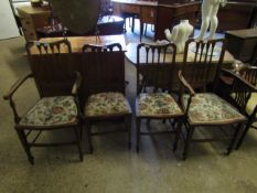 SET OF FOUR EDWARDIAN MAHOGANY AND SATINWOOD BANDED CHAIRS WITH UPHOLSTERED SEAT COMPRISING OF TWO