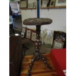GOOD QUALITY MOTHER OF PEARL INLAID MOORISH TABLE WITH HEXAGONAL COLUMN ON A TRIPOD BASE
