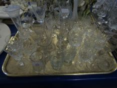TRAY ASSORTED 19TH CENTURY AND LATER DRINKING GLASSES, CONICAL GLASSES, 20TH CENTURY AIR TWIST GLASS