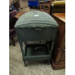 LLOYD LOOM TYPE WICKER BOX ON STAND WITH HINGED LID AND OPEN SHELF
