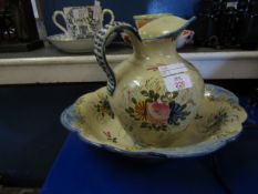 DECORATIVE ITALIAN FLORAL PAINTED WASH JUG AND BOWL