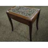 MAHOGANY FORMED EMBROIDERED TOP PIANO STOOL