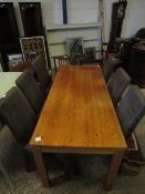 PINE DINING TABLE AND SIX CHAIRS, LEATHER UPHOLSTERY BY THE COTSWOLD COMPANY, DINING TABLE 183CM