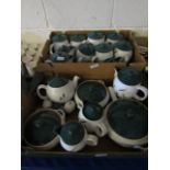 QTY OF DENBY GREEN WHEAT HOT WATER POTS, TEA POTS, TREENS ETC