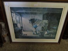 FRAMED PRINT OF A BLACKSMITH SHOEING A HORSE
