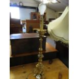 BRASS ECCLESIASTICAL TYPE ELECTRIC LAMP AND SHADE